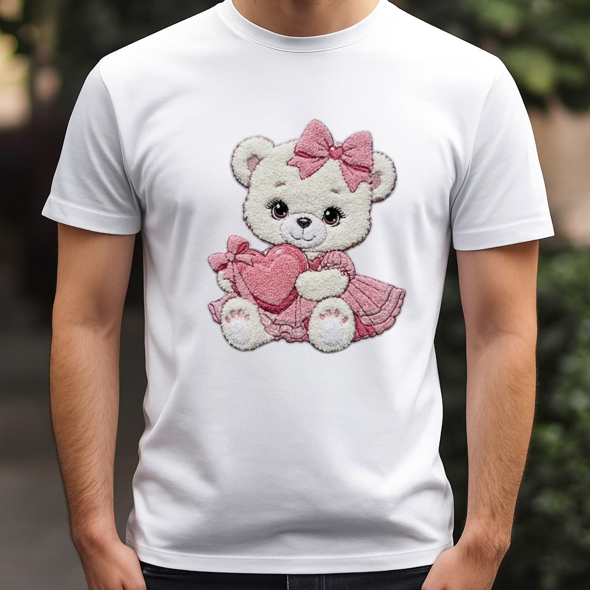 DTF Heat Transfer Iron On Sticker Iron On Heat Transfers Adorable Bear with Pink Dress Heart for Apparel Bags Jackets Clearance - 3