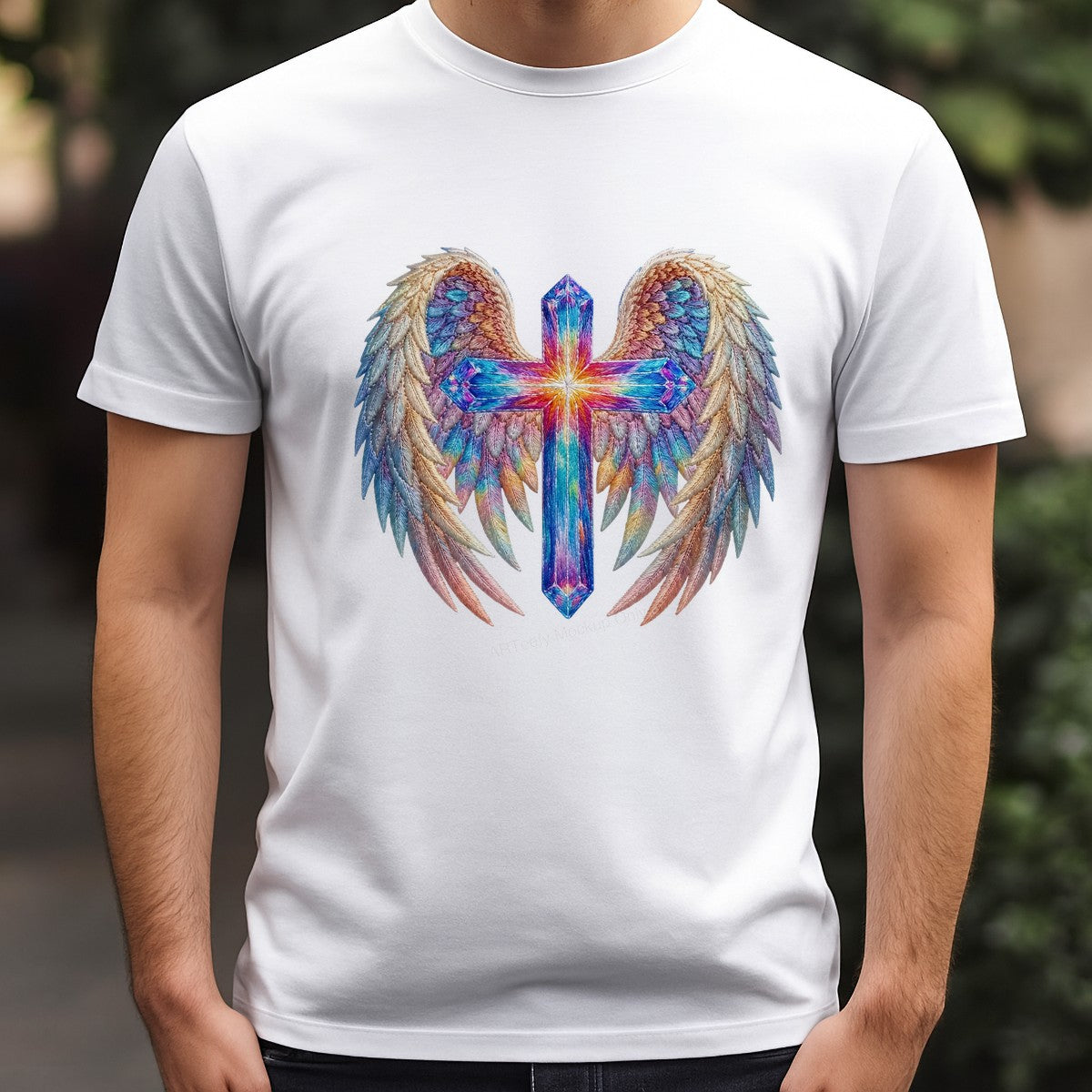 DTF Heat Transfer Iron On Sticker Iron On Heat Transfers Colorful Cross with Angel Wings Design for Spiritual Apparel Christmas Gifts Clearance - 3