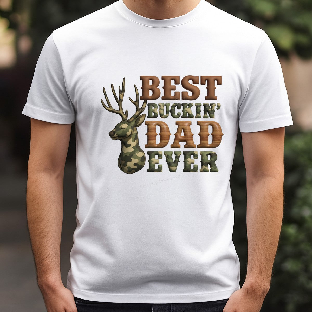 DTF Heat Transfer Iron On Sticker Iron On Heat Transfers Best Buckin Dad Ever Camo Deer Design for Father Day T Shirts Local Warehouse - 3