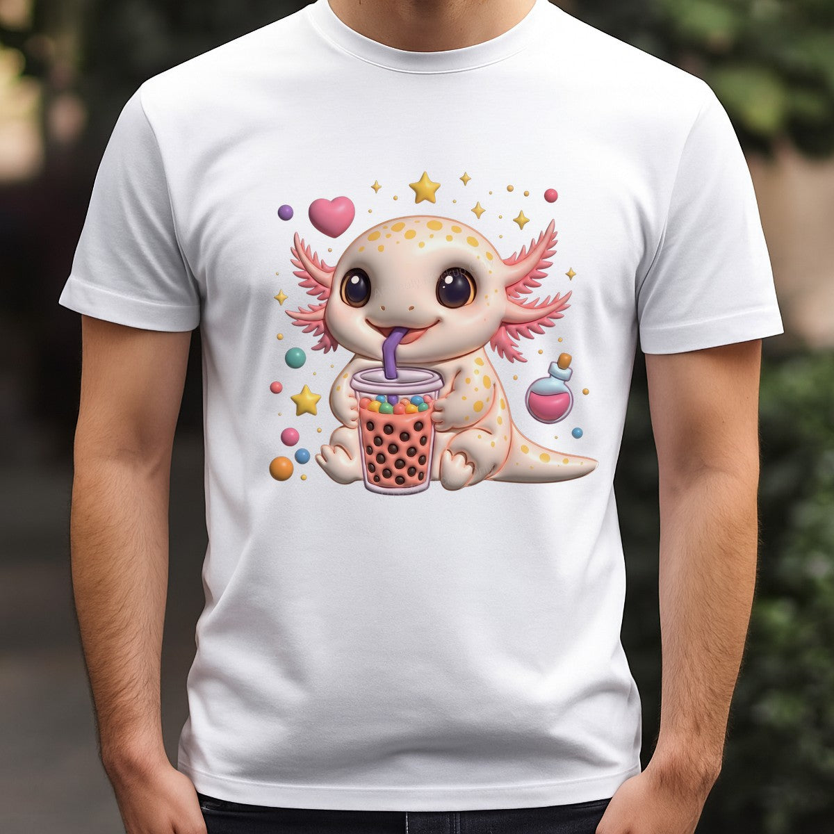 DTF Heat Transfer Iron On Sticker Iron On Transfers for T Shirts Cute Axolotl Bubble Tea Design for Apparel Home Decor Clearance - 3