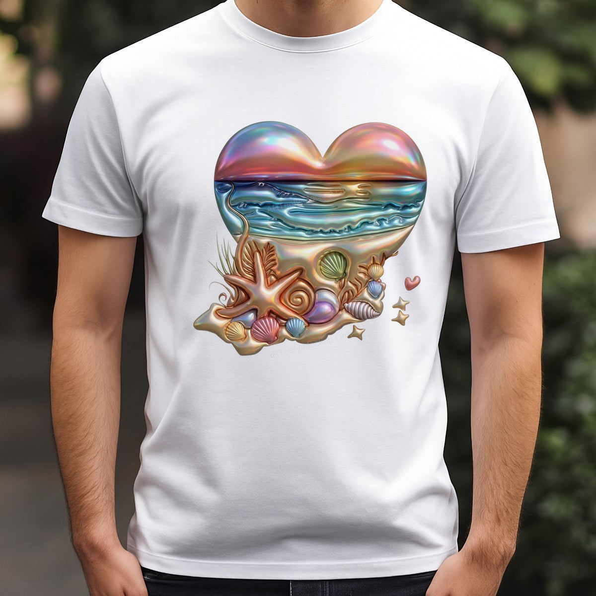 DTF Heat Transfer Iron On Sticker Iron On Heat Transfers Beach Heart Seashell Design Summer Apparel Local Warehouse - 3