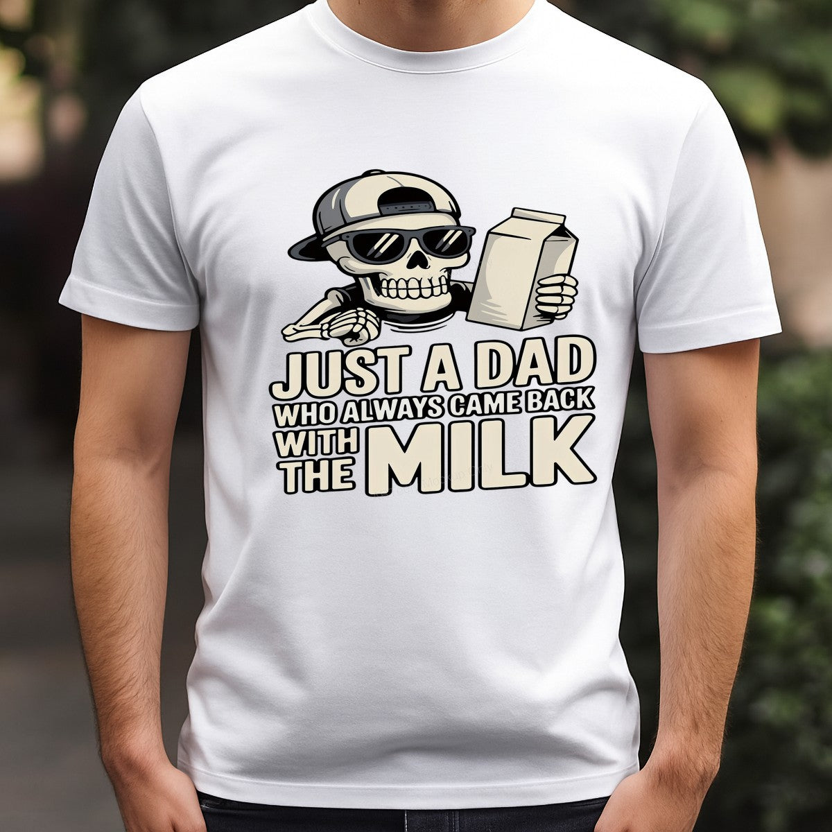 Iron On Transfer Just a Dad Came Back with Milk Skeleton Graphic for T Shirts and Hoodies - 3