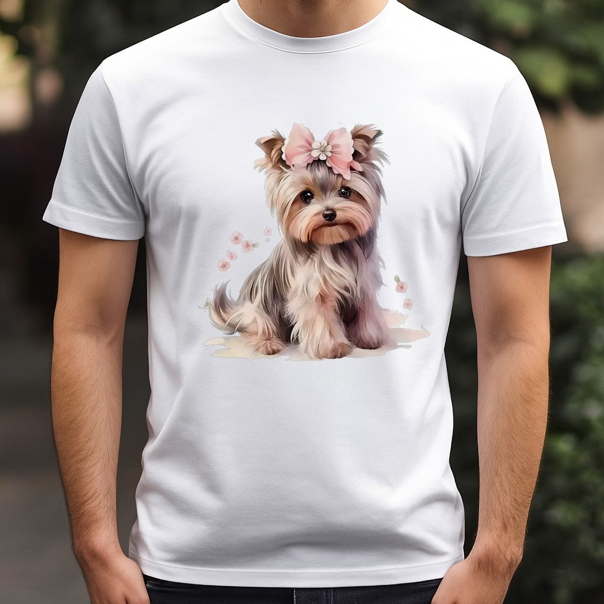 Iron On Transfer Cute Yorkshire Terrier with Floral Bow Design for T Shirts and Tote Bags - 3
