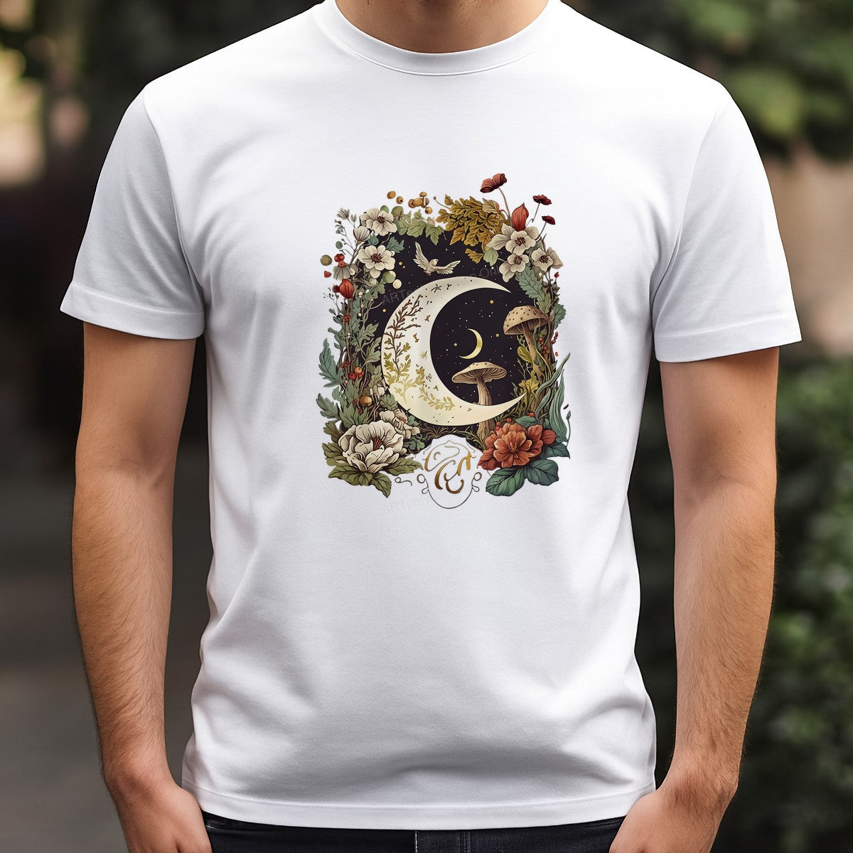 Iron On Transfer Botanical Moon and Stars Floral Design for T Shirts and Tote Bags - 3