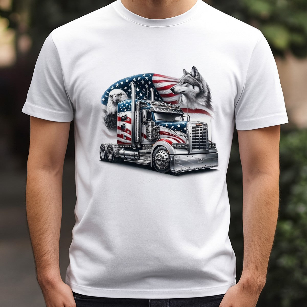 Iron On Transfer Patriotic Truck with Eagle and Wolf Design for T Shirts and Hoodies - 3
