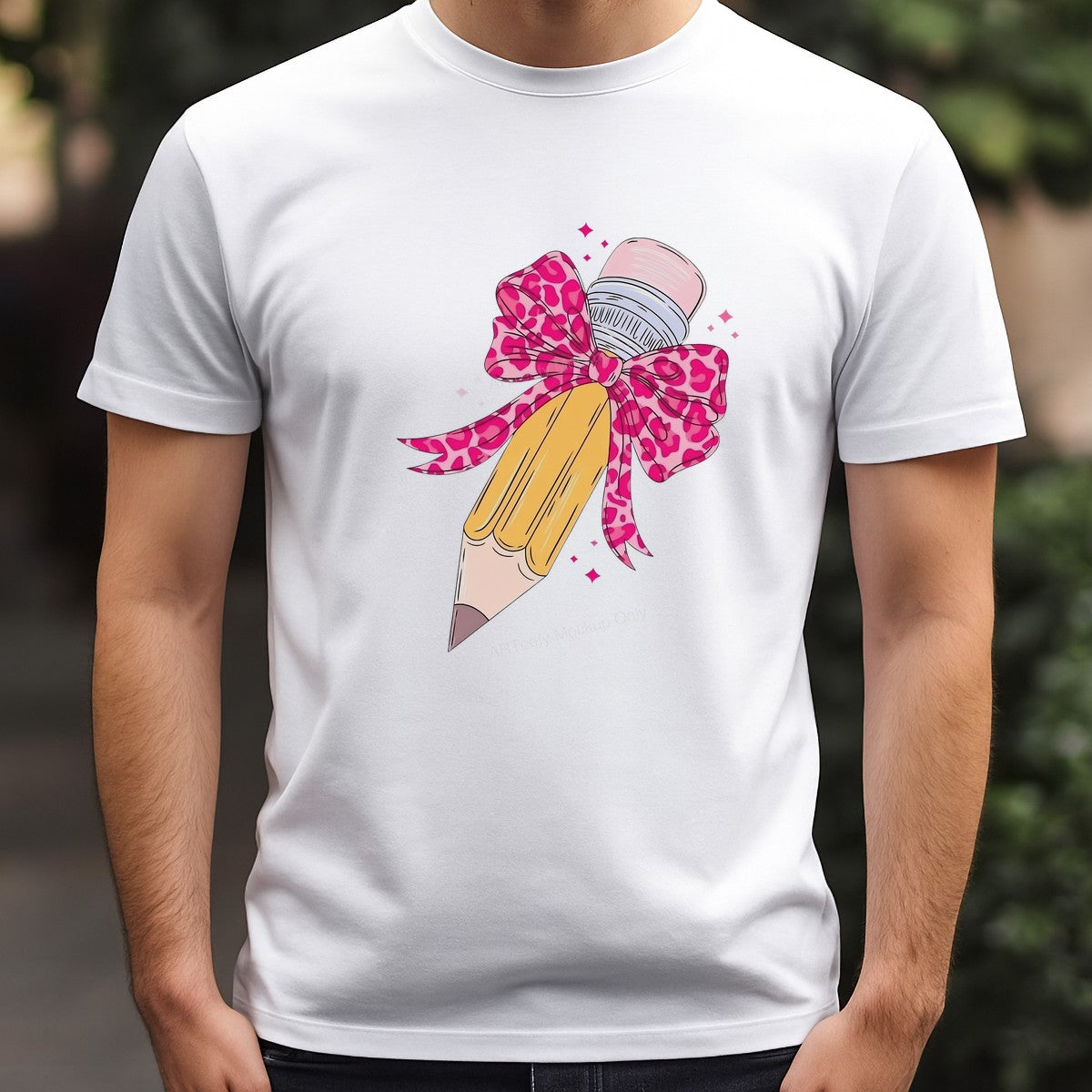 Back to School Pink Leopard Bow Pencil DTF Heat Transfer Iron On Sticker Girls Teacher Gift Shirt - 3