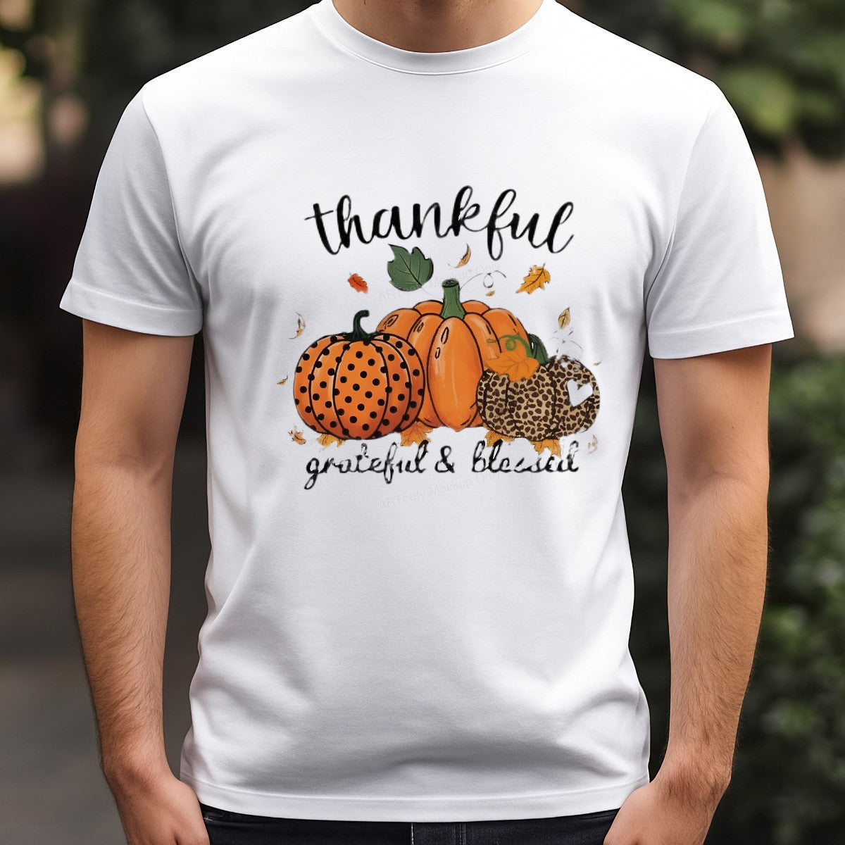 Iron On Transfer Thankful Pumpkin Leopard Print Design for Holiday Shirts and Tote Bags - 3