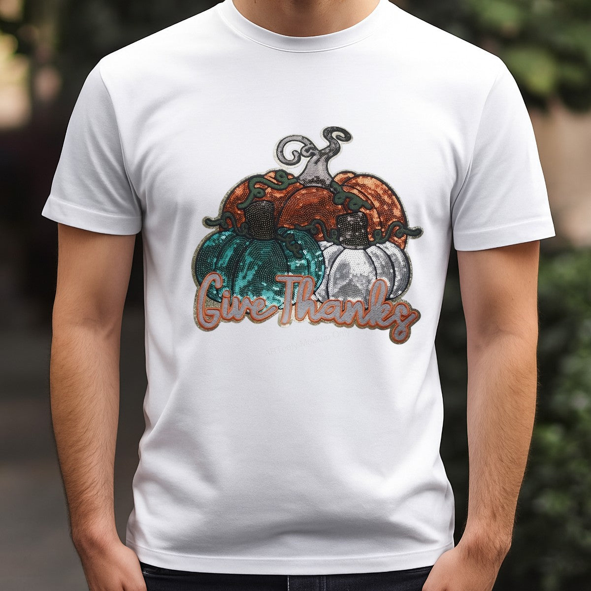 DTF Heat Transfer Iron On Sticker Iron On Heat Transfers Sequin Pumpkin Design Give Thanks Fall Thanksgiving Decorations Clearance - 3