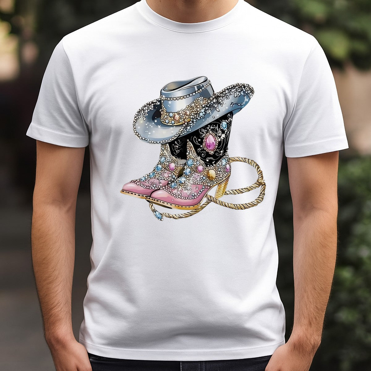 DTF Heat Transfer Iron On Sticker Iron On Heat Transfers Western Rhinestone Cowboy Boots and Hat Design for Apparel Jackets Clearance - 3