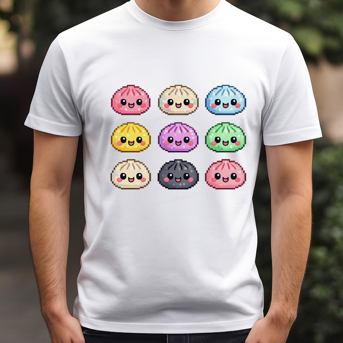 DTF Heat Transfer Kawaii Dumpling Faces Pixel Art Graphic for T Shirts Hoodies and Tote Bags - 3
