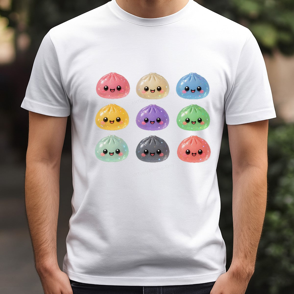 DTF Heat Transfer Kawaii Dumpling Faces Pastel Glitter Graphic for T Shirts Hoodies and Tote Bags - 3
