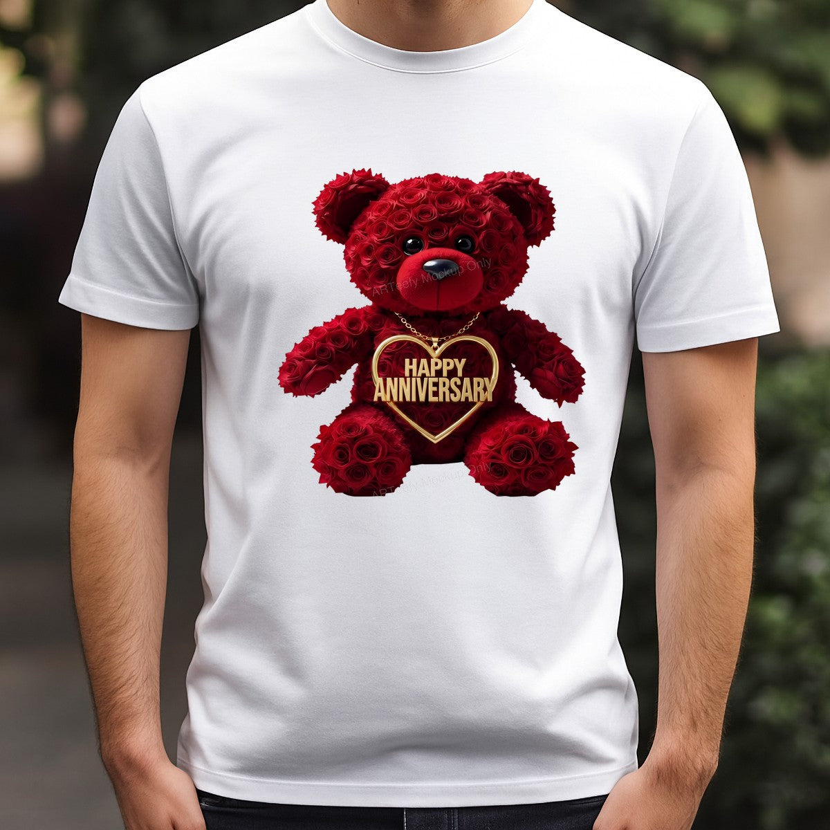 DTF Transfer Happy Anniversary Rose Teddy Bear Heart Necklace Graphic for T Shirts Hoodies and Gifts - 3
