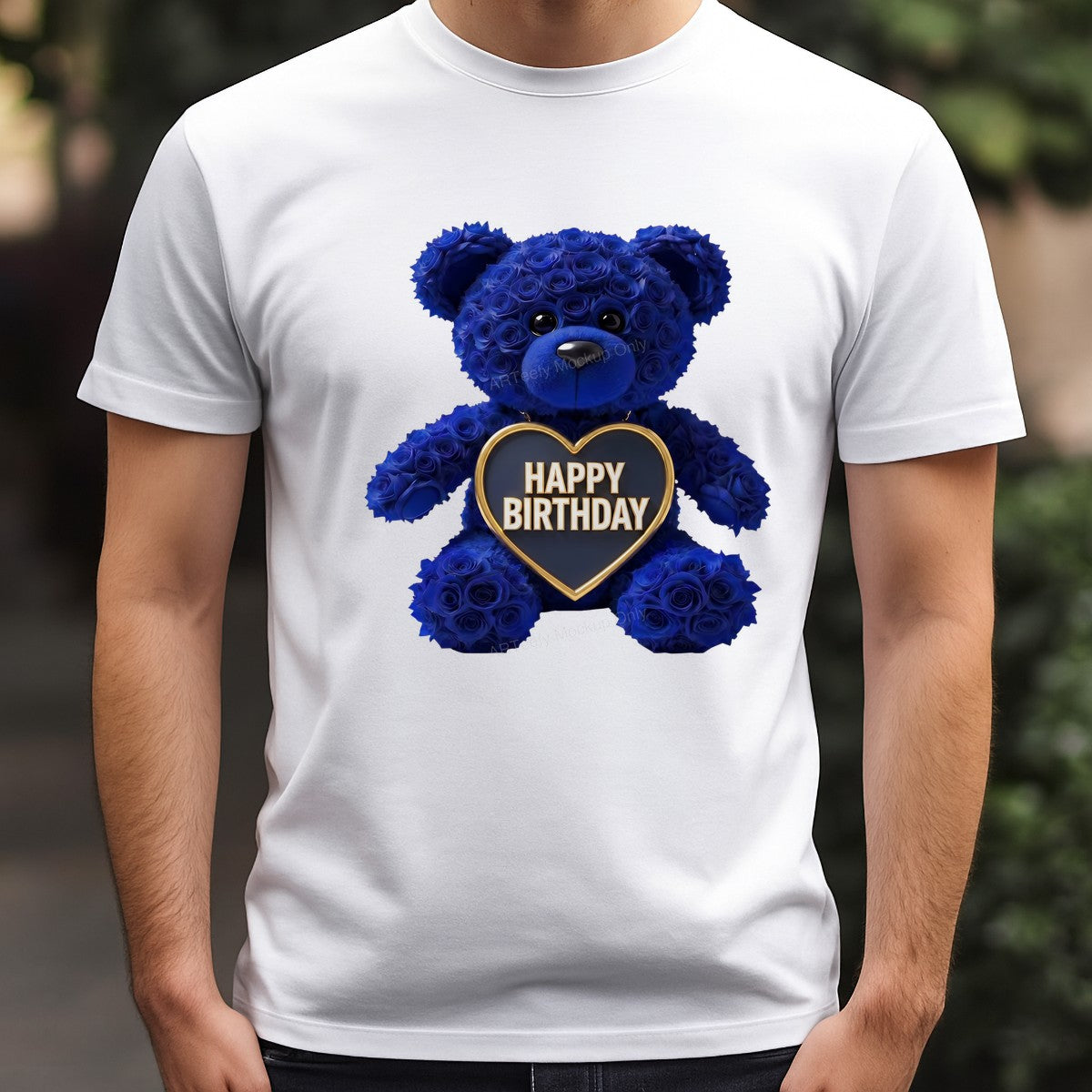 DTF Transfer Happy Birthday Blue Rose Teddy Bear Heart Graphic for T Shirts Hoodies and Gifts - 3
