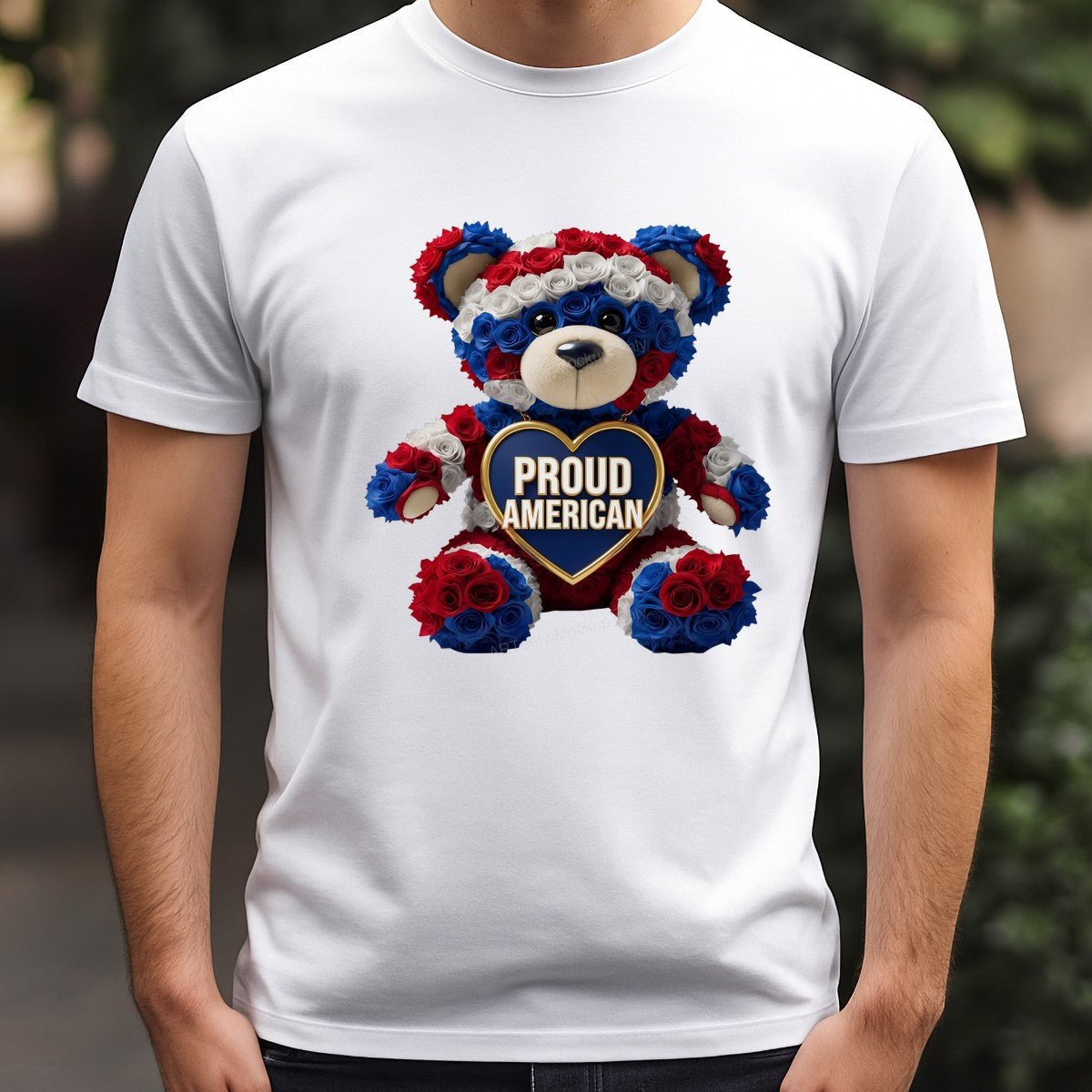 DTF Transfer Proud American Teddy Bear with Red White Blue Rose Design for T Shirts Hoodies and Patriotic Holiday Shirts - 3