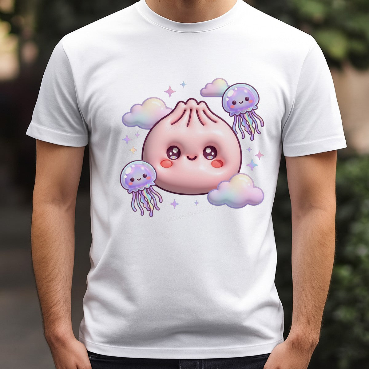 DTF Transfer Cute Kawaii Jellyfish and Clouds Pastel Cartoon Graphic for T Shirts Hoodies and Tote Bags - 3