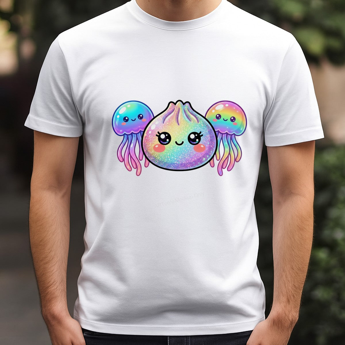 DTF Transfer Kawaii Rainbow Dumpling and Jellyfish Glitter Graphic for T Shirts Hoodies and Tote Bags - 3