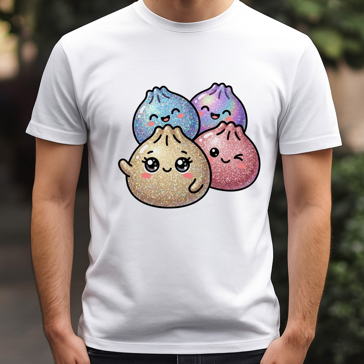 DTF Transfer Cute Glitter Dumpling Friends Kawaii Graphic for T Shirts Hoodies and Tote Bags - 3
