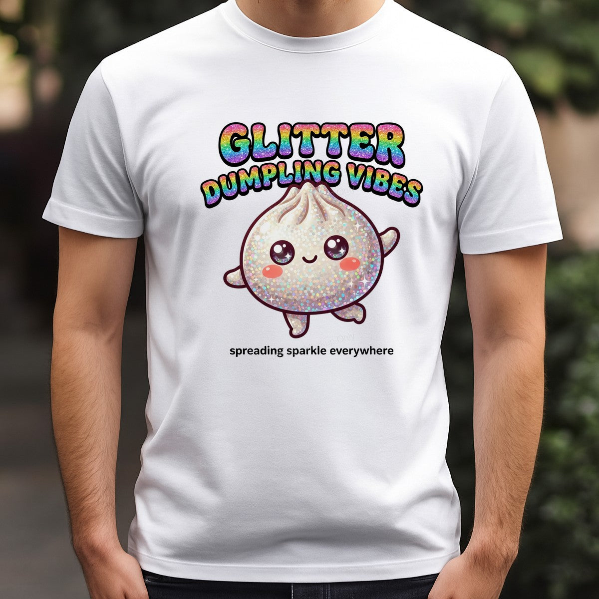 DTF Heat Transfer Glitter Dumpling Vibes Kawaii Sparkle Graphic for T Shirts Hoodies and Tote Bags - 3