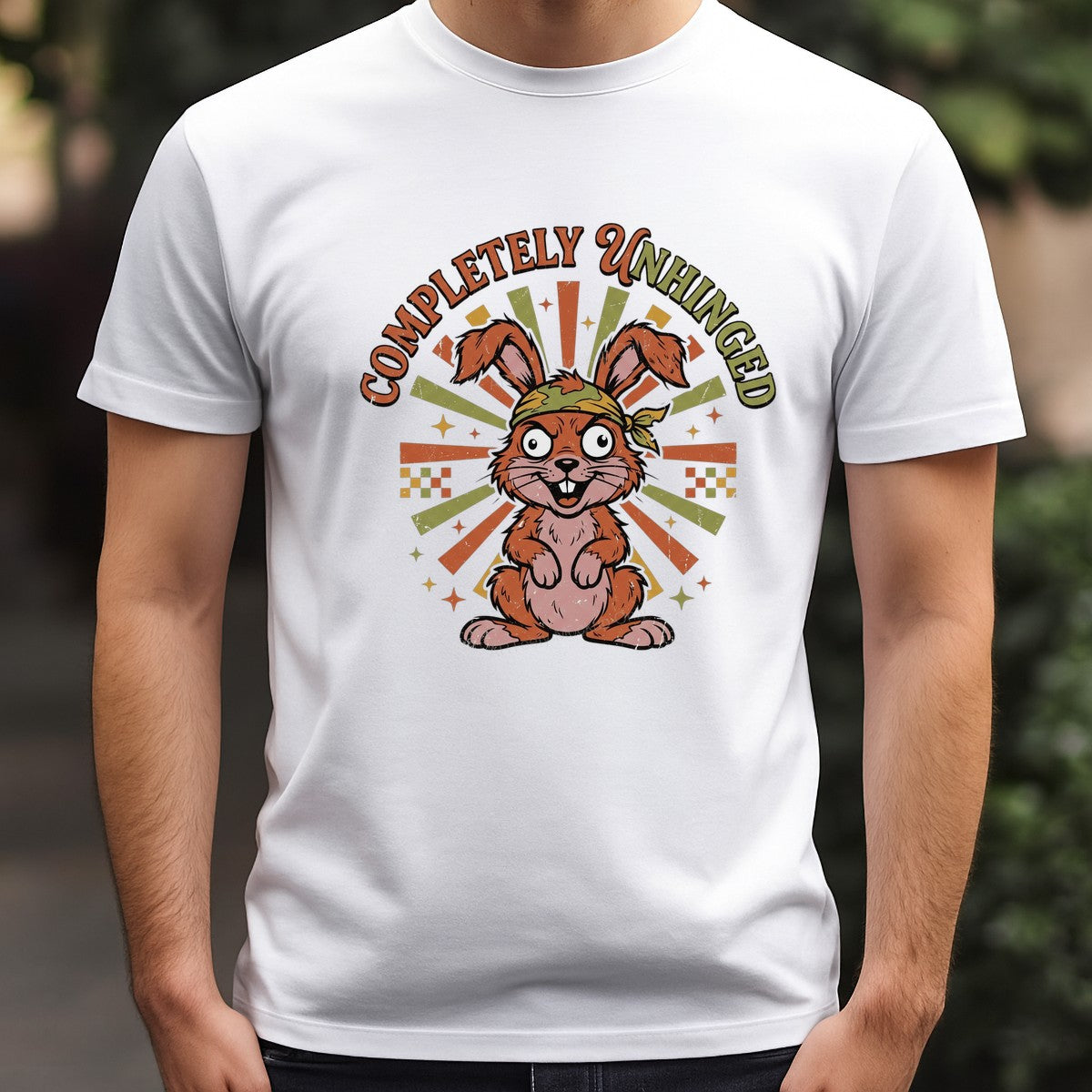 Funny Graphic Transfer Completely Unhinged Crazy Bunny Retro Burst Design for T Shirts Hoodies and Casual Wear - 3