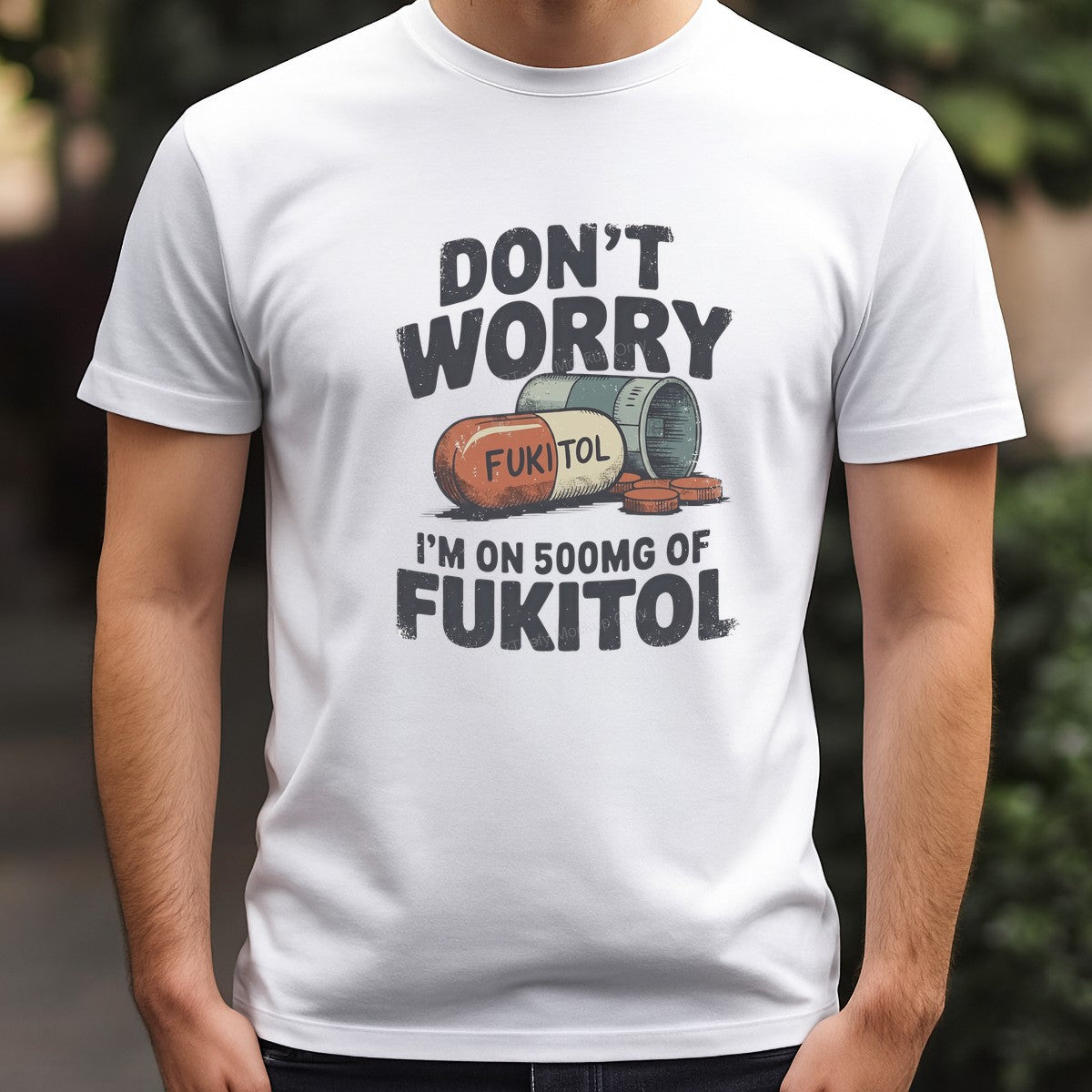 Funny Graphic Transfer Don’t Worry I’m On 500mg Capsule Joke Retro Distressed Design for T Shirts Hoodies and Casual Wear - 3