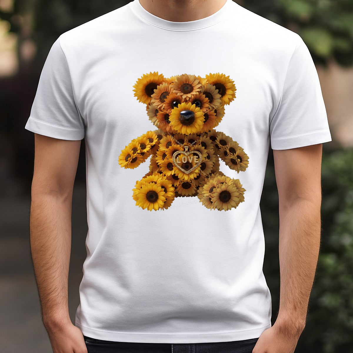DTF Transfer Sunflower Teddy Bear Love Heart Pendant Graphic for T Shirts Hoodies and Gifts - 3