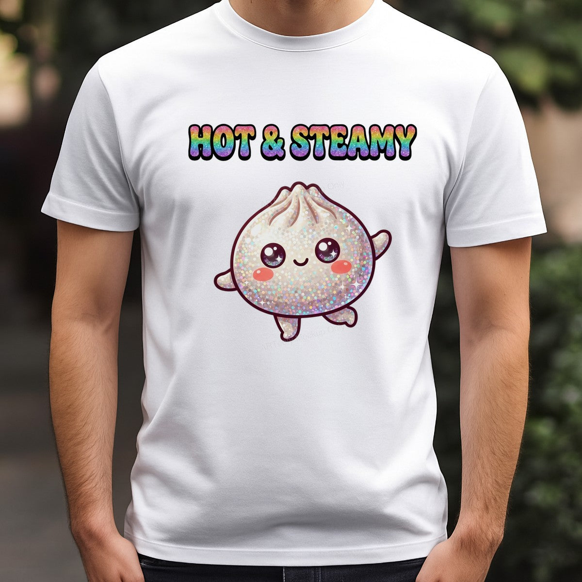 DTF Heat Transfer Hot & Steamy Glitter Dumpling Kawaii Graphic for T Shirts Hoodies and Tote Bags - 3