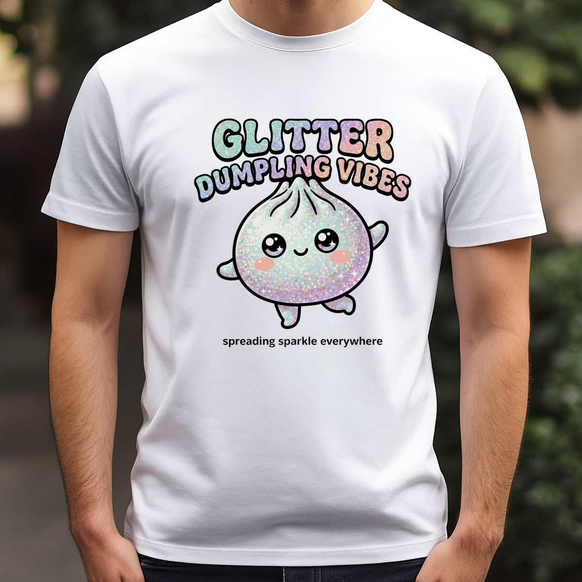 DTF Heat Transfer Glitter Dumpling Vibes Sparkle Cartoon Graphic for T Shirts Hoodies and Tote Bags - 3