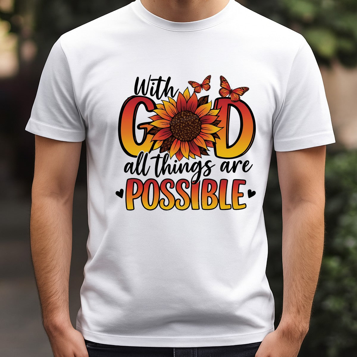 Christian Heat Transfer With God All Things Are Possible Sunflower and Butterfly Graphic for T Shirts Hoodies and Tote Bags - 3