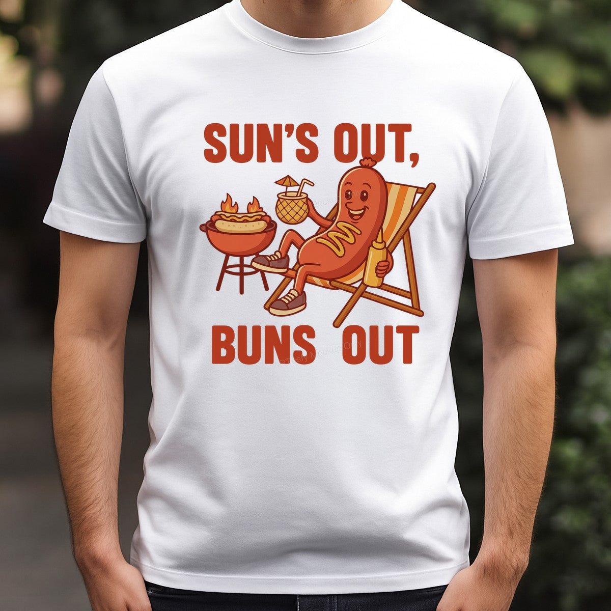 Funny Graphic Transfer Sun’s Out Buns Out Hot Dog BBQ Cartoon Design for Summer T Shirts and Hoodies - 3