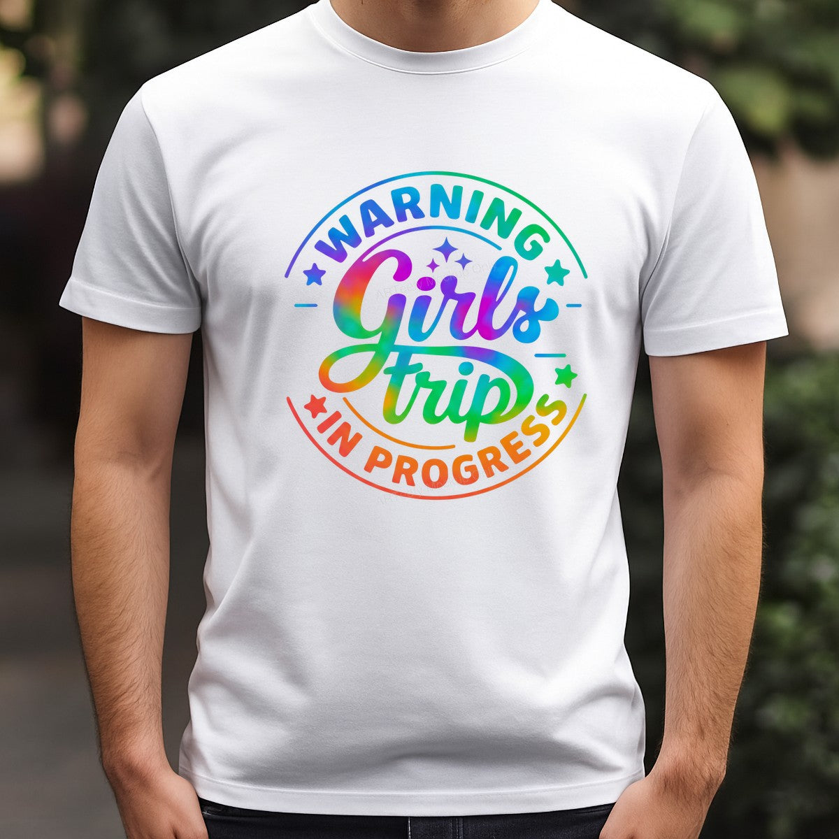 DTF Heat Transfer Warning Girls Trip In Progress Rainbow Tie Dye Graphic for T Shirts Hoodies and Vacation Shirts - 3