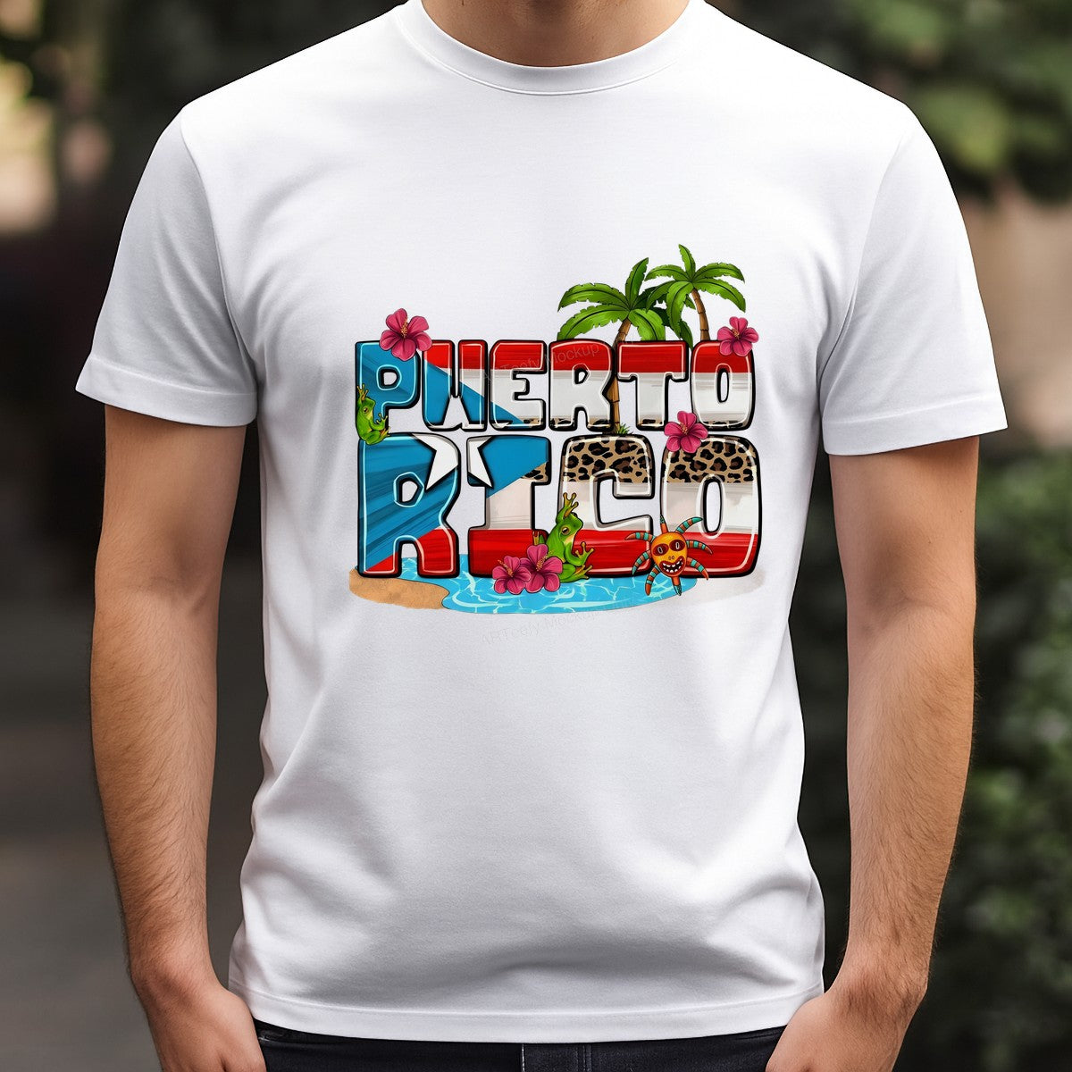 DTF Heat Transfer Puerto Rico Flag Tropical Beach Coqui Frog Graphic for T Shirts Hoodies and Travel Apparel - 3