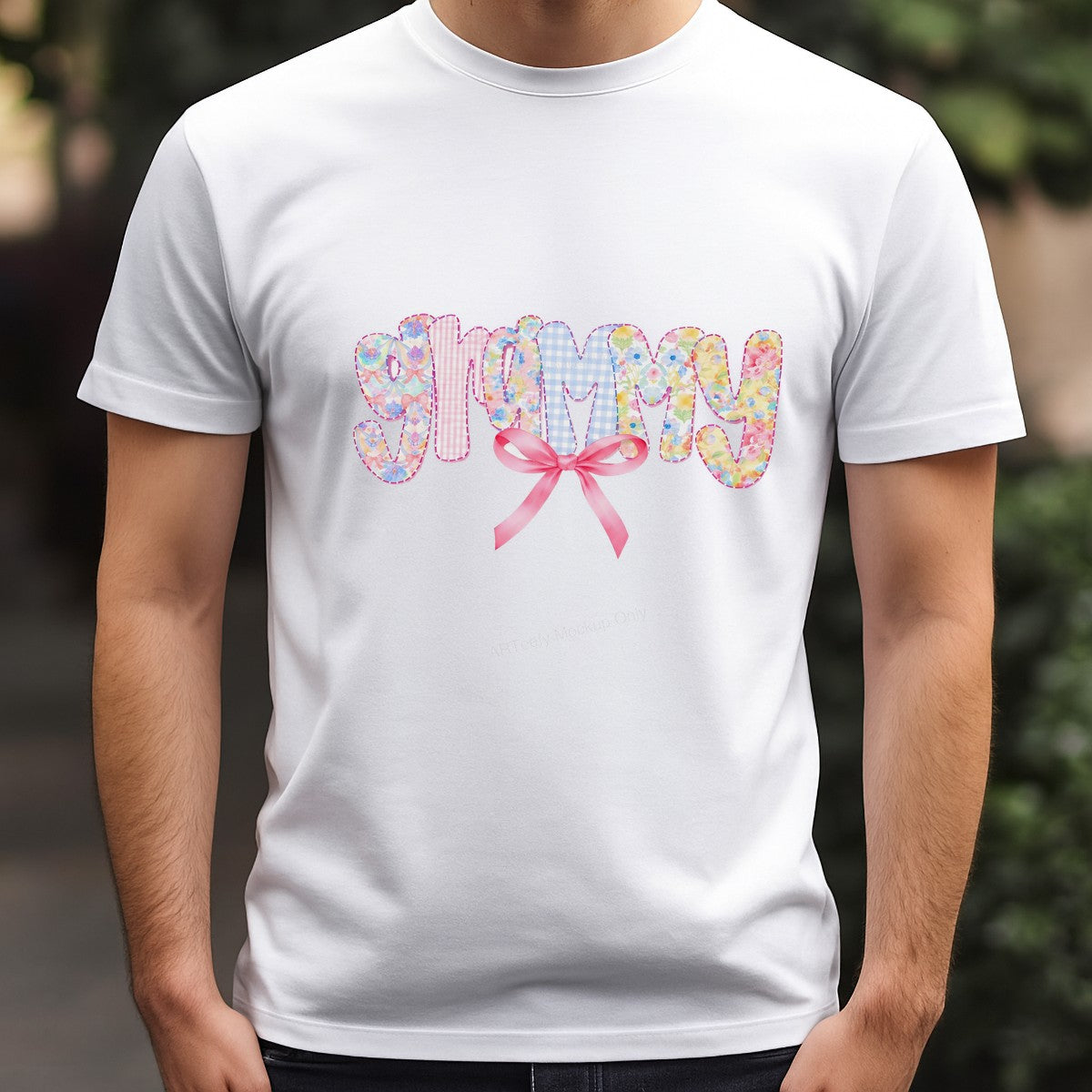 DTF Transfer Grammy Floral Patchwork Lettering with Pink Bow Graphic for T Shirts Hoodies and Gifts - 3