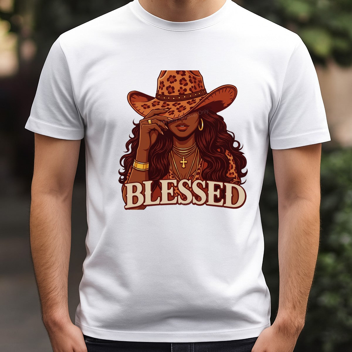 Christian Heat Transfer Blessed Cowgirl with Leopard Hat Western Graphic for T Shirts Hoodies and Tote Bags - 3