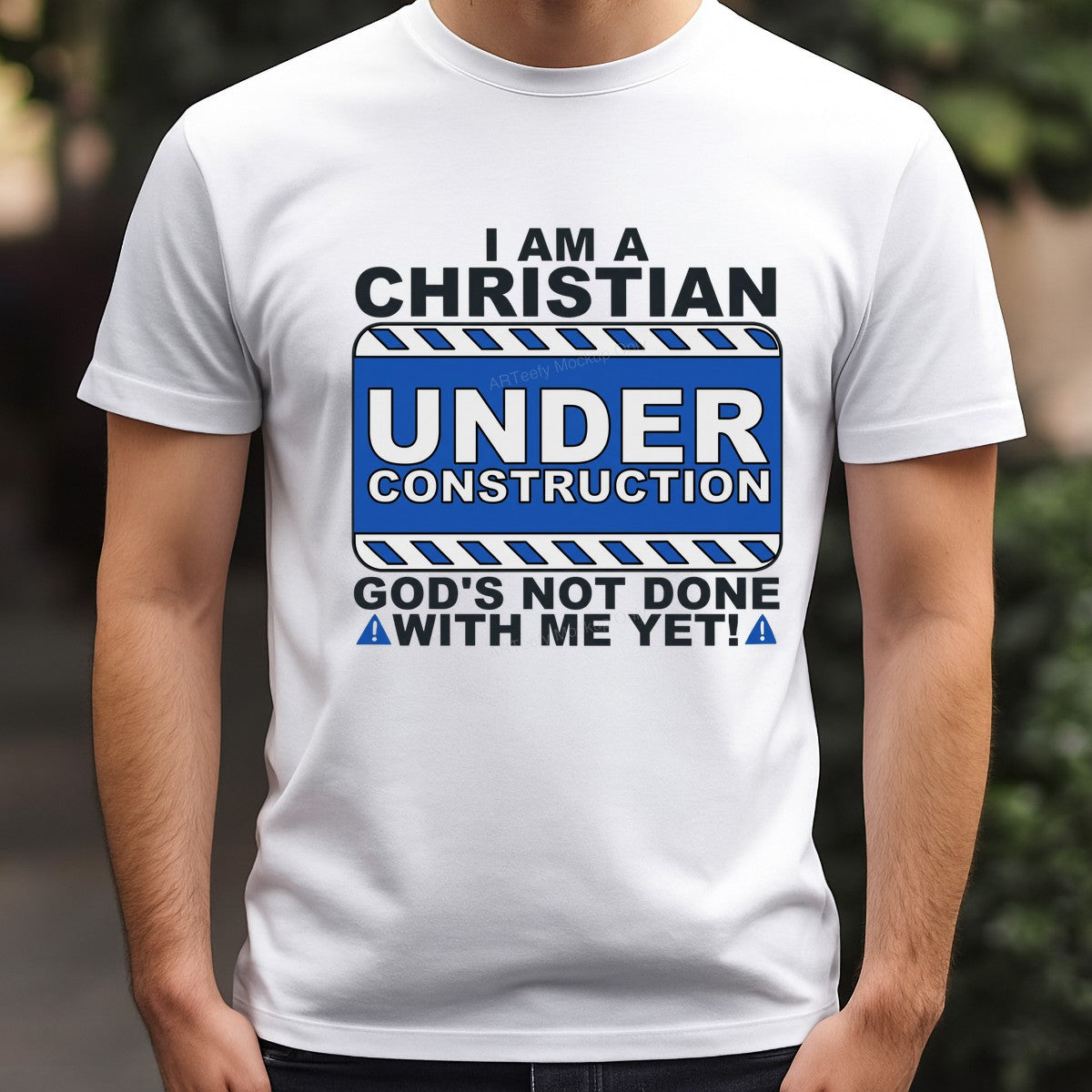 Christian Heat Transfer I Am a Christian Under Construction Sign Graphic for T Shirts Hoodies and Christian Apparel - 3