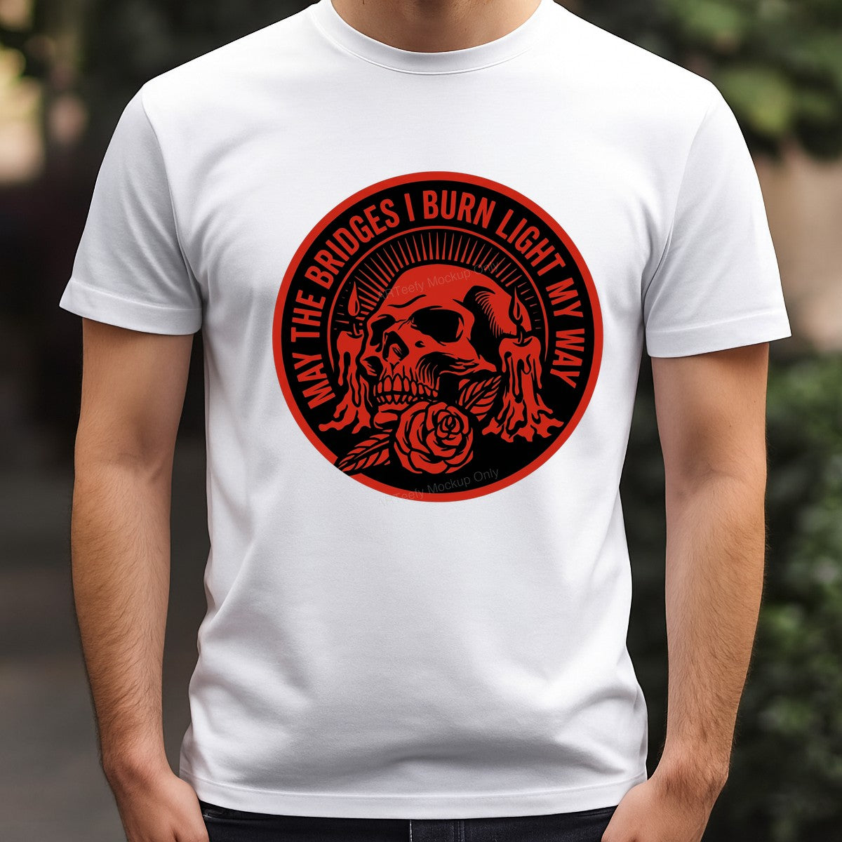 DTF Transfer May The Bridges I Burn Light My Way Skull Candle Rose Graphic for T Shirts Hoodies and Back Patches - 3