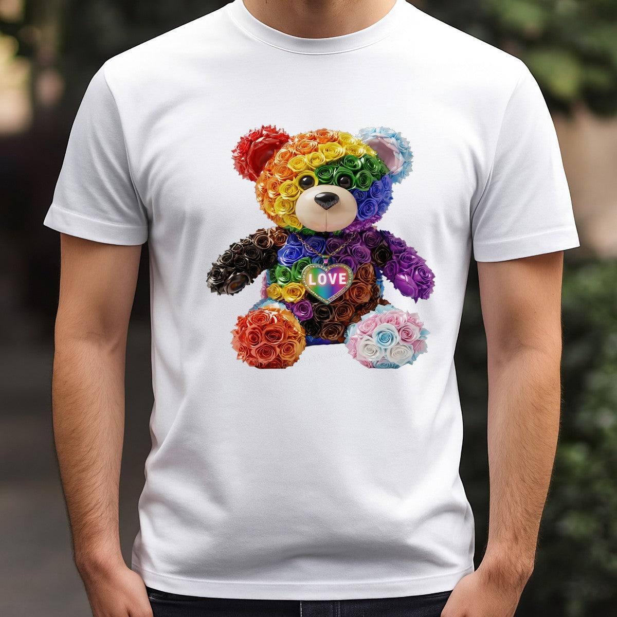DTF Heat Transfer Rainbow Rose Bear LOVE Heart Graphic for T Shirts Hoodies and Pride Apparel - 3