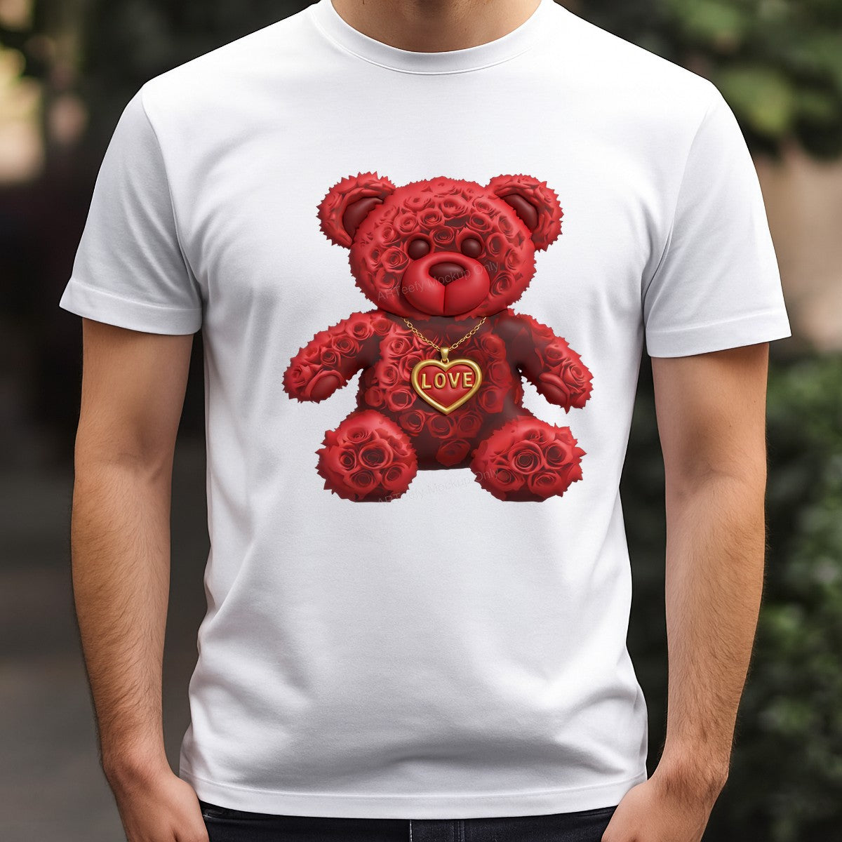 DTF Transfer Red Rose Teddy Bear Love Heart Pendant Graphic for Valentine Shirts and Romantic Gifts - 3