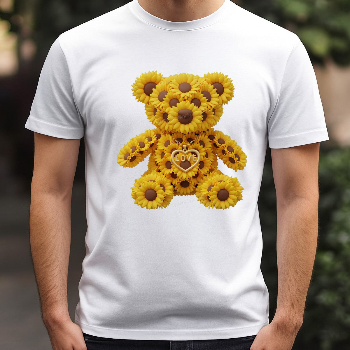DTF Transfer Sunflower Teddy Bear Love Heart Necklace Graphic for T Shirts Hoodies and Gifts - 3