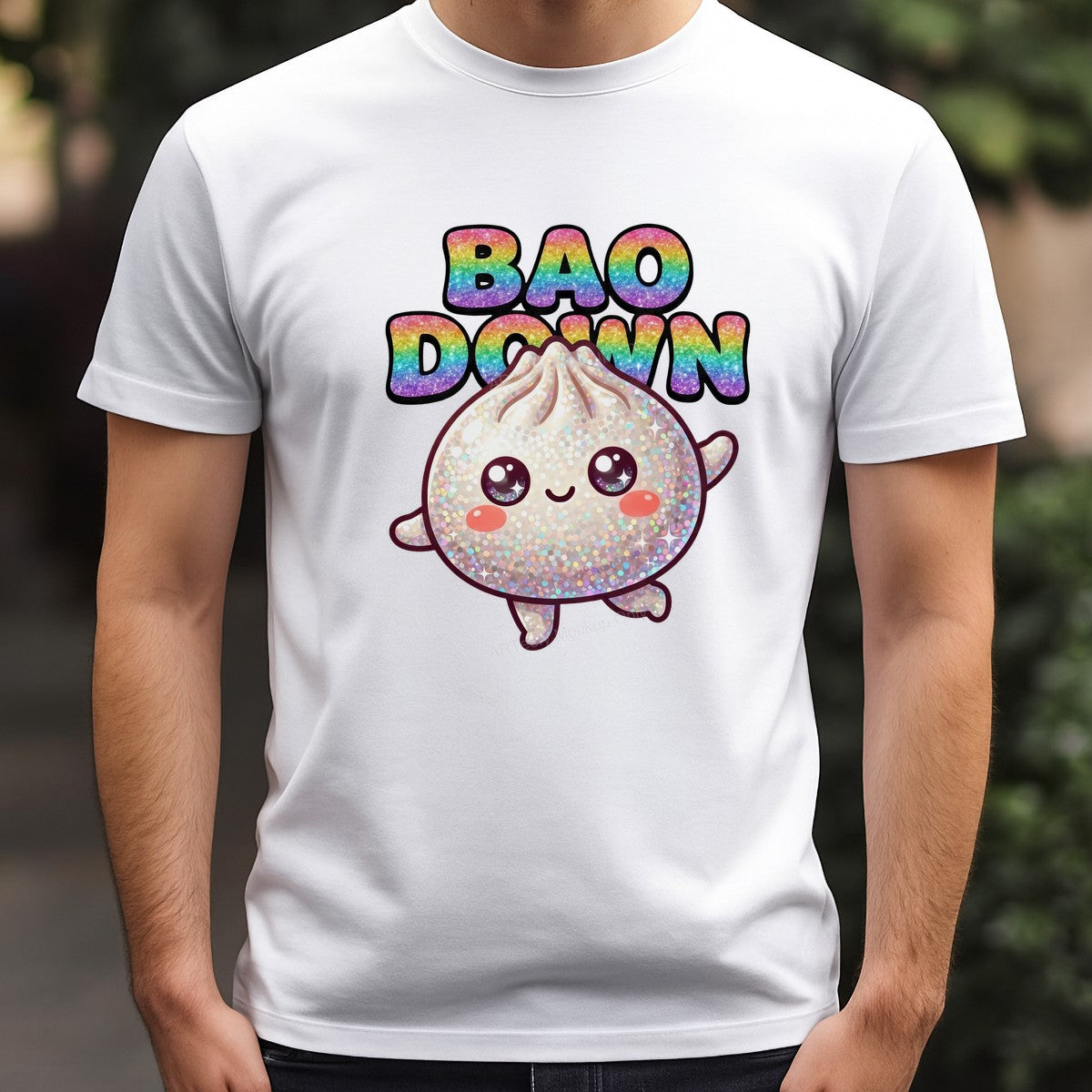 Funny Graphic Transfer Bao Down Glitter Dumpling Cartoon with Rainbow Text for T Shirts Hoodies and Tote Bags - 3