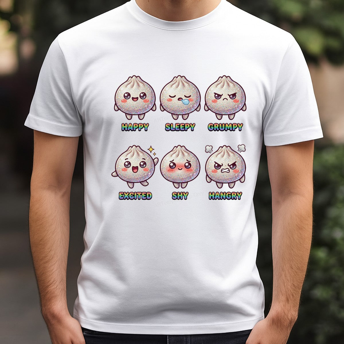 Funny Graphic Transfer Glitter Dumpling Emotions Happy Sleepy Grumpy Design for T Shirts Hoodies and Tote Bags - 3