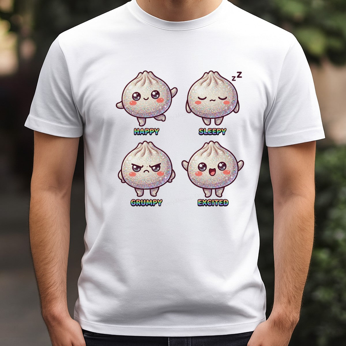 DTF Transfer Glitter Dumpling Emotions Happy Sleepy Grumpy Excited Graphic for T Shirts Hoodies and Tote Bags - 3