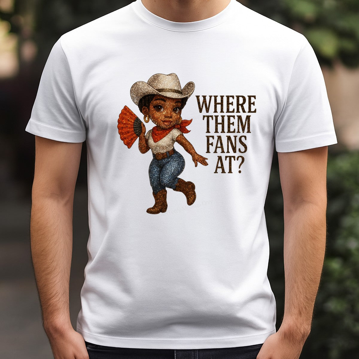 Western Heat Transfer Where Them Fans At Glitter Cowgirl Graphic for T Shirts Hoodies and Party Outfits - 3