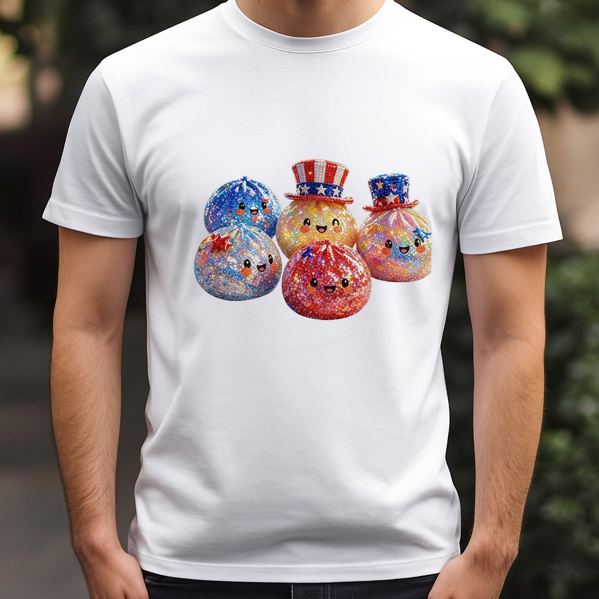 DTF Transfer Patriotic Glitter Smiley Fireworks Characters Graphic for 4th of July T Shirts and Holiday Apparel - 3