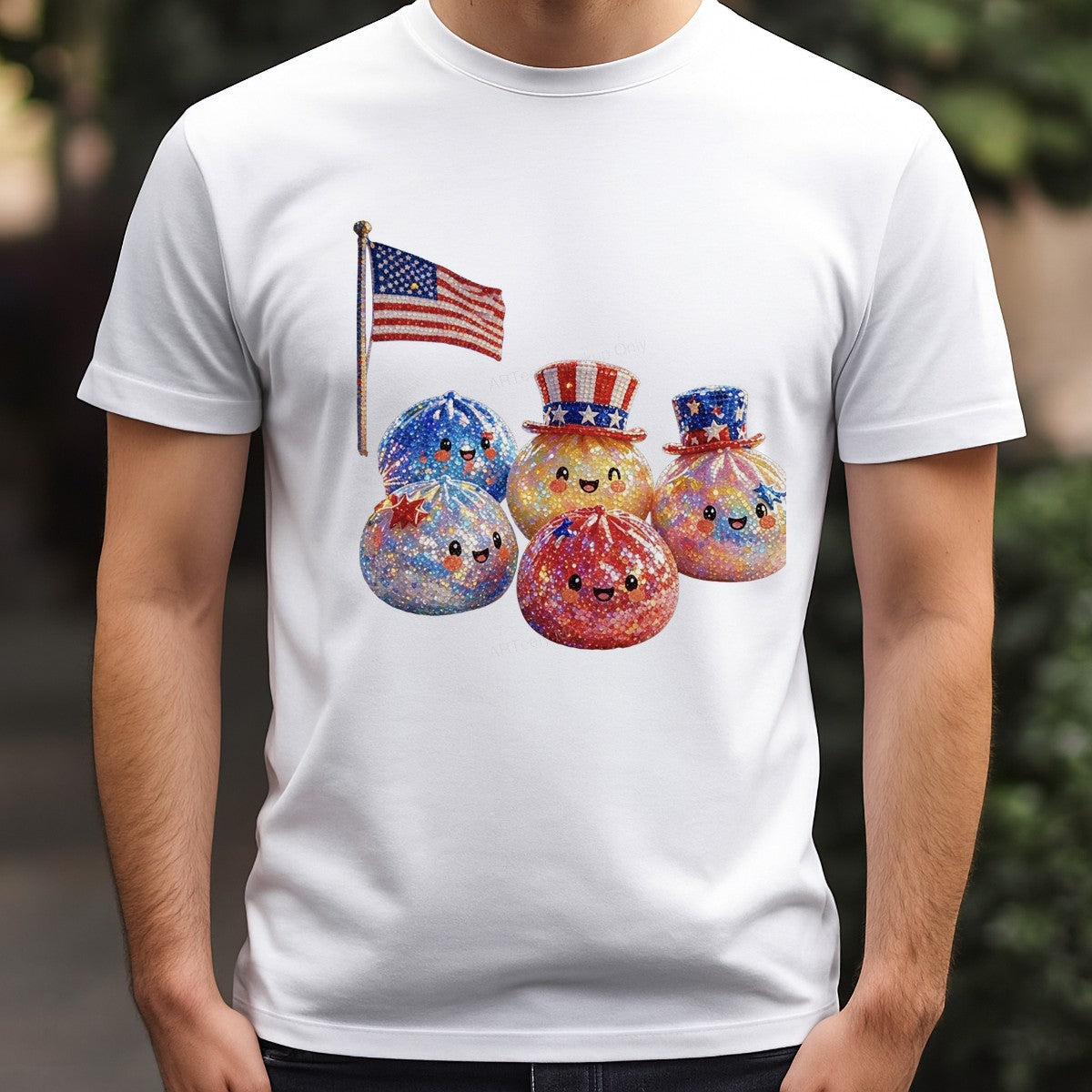 DTF Transfer Patriotic Kawaii Sparkle Faces with American Flag Graphic for 4th of July T Shirts and Hoodies - 3