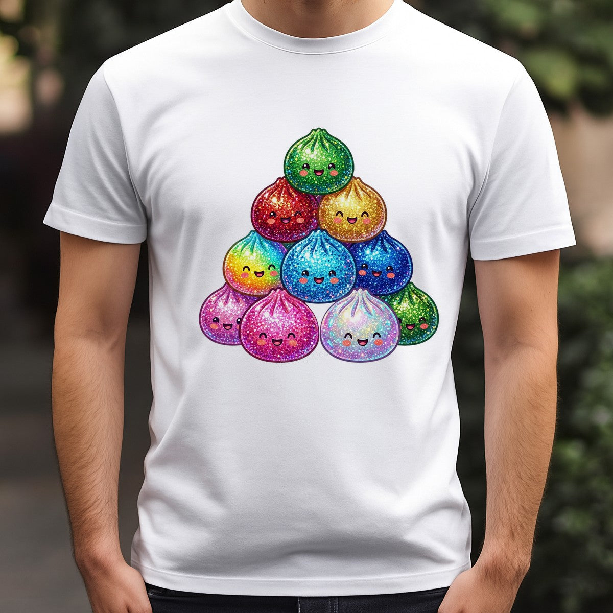 DTF Transfer Rainbow Glitter Dumpling Faces Kawaii Graphic for T Shirts Hoodies and Tote Bags - 3