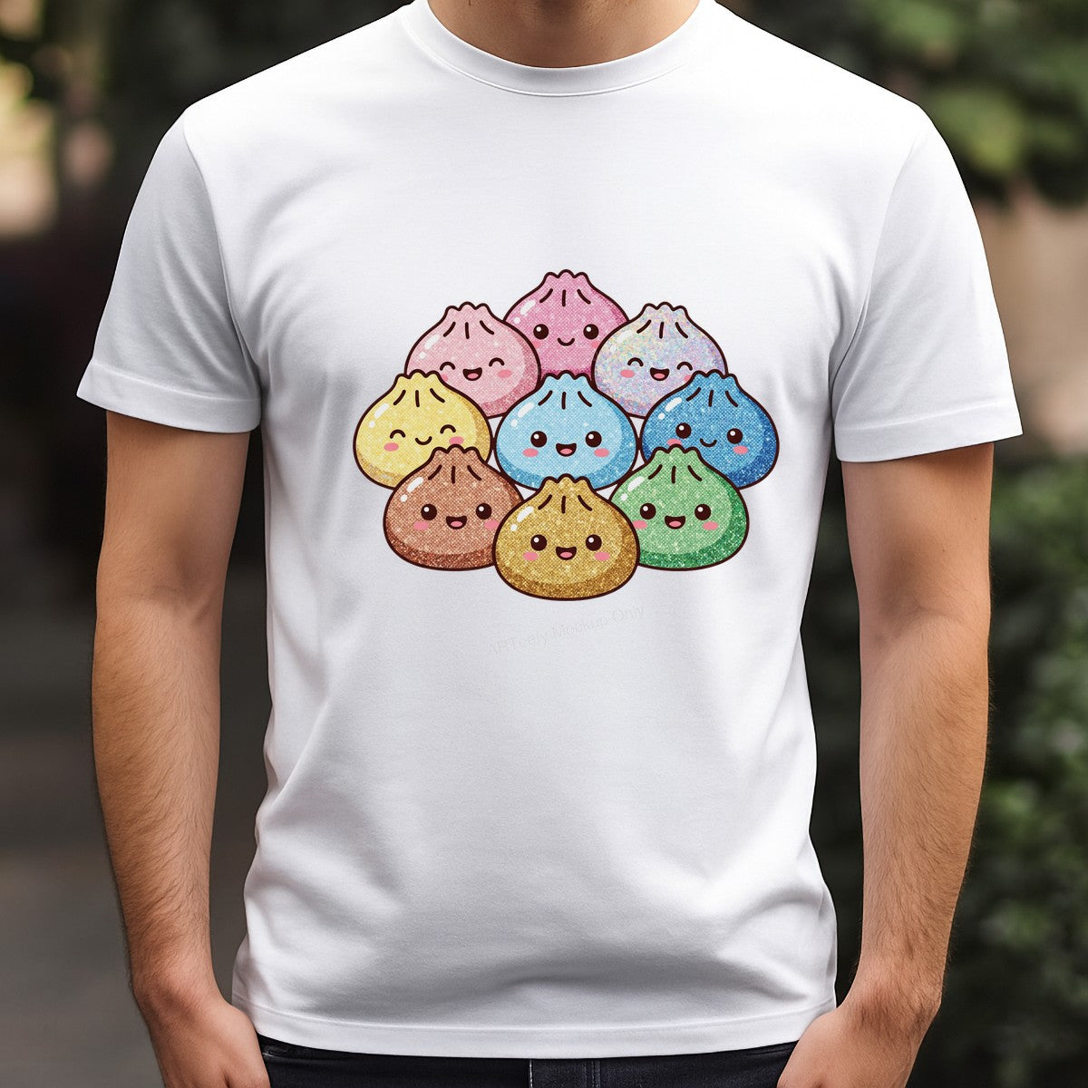 DTF Transfer Cute Glitter Rainbow Dumpling Faces Graphic for T Shirts Hoodies and Tote Bags - 3