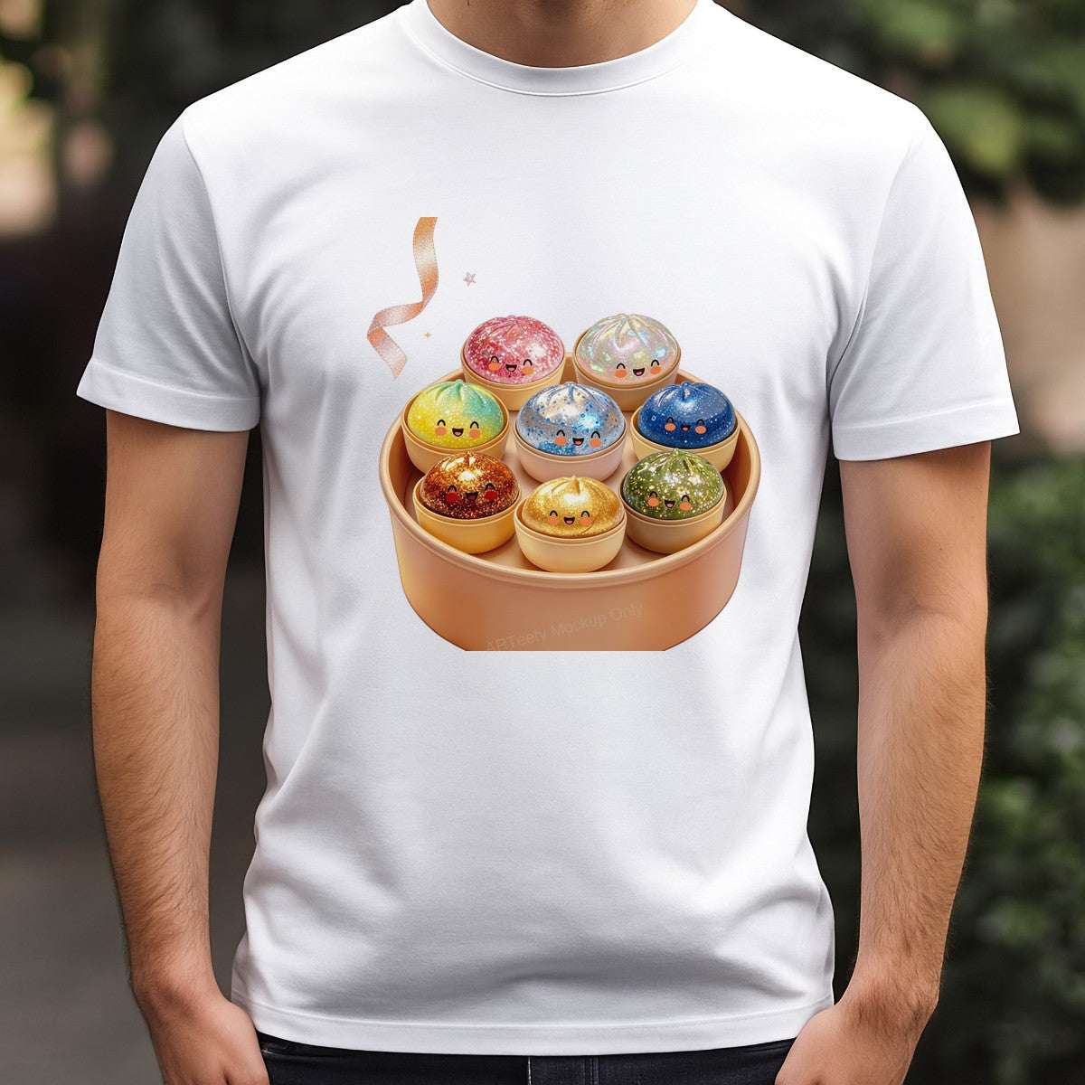 Funny Graphic Transfer Cute Glitter Dumpling Faces Cartoon Steamer Basket Design for T Shirts Hoodies and Tote Bags - 3