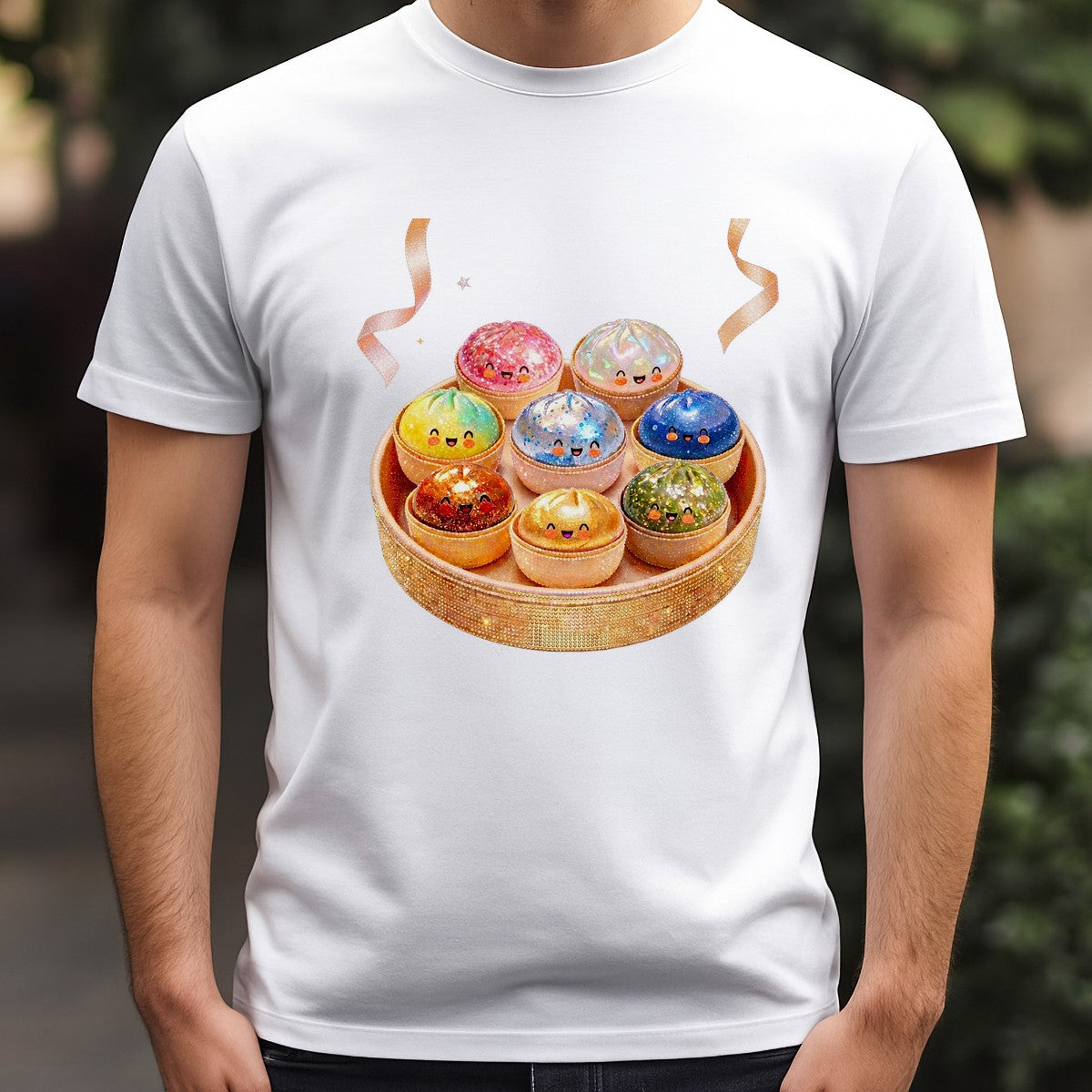 DTF Heat Transfer Cute Rainbow Dumpling Characters Glitter Style Graphic for T Shirts Hoodies and Tote Bags - 3