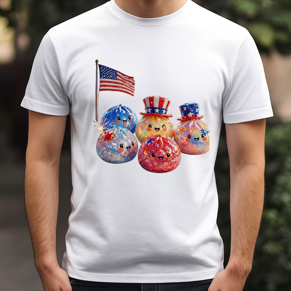 DTF Heat Transfer Patriotic Sparkle Smiley Fireworks Graphic with American Flag for 4th of July T Shirts and Hoodies - 3