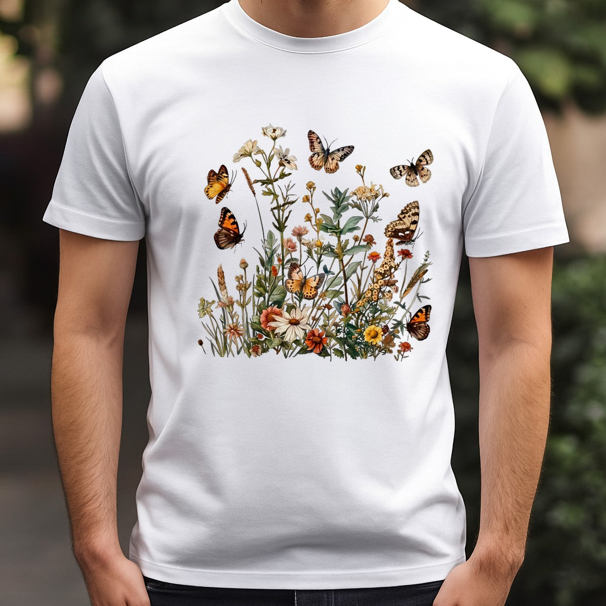 DTF Heat Transfer Wildflower Meadow with Butterflies Vintage Botanical Graphic for T Shirts Hoodies and Tote Bags - 3